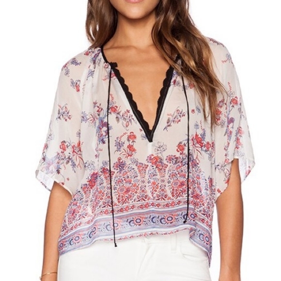 Twelfth Street By Cynthia Vincent Silk Cottage Bohemian Tie Blouse - Picture 1 of 7